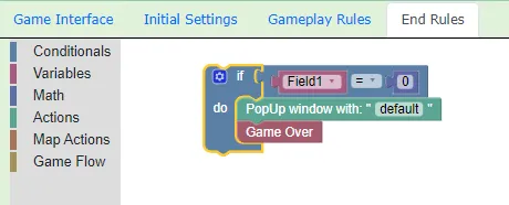 Available commands on the End Rules tab