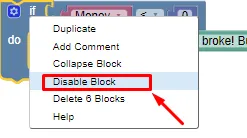 Disable a block