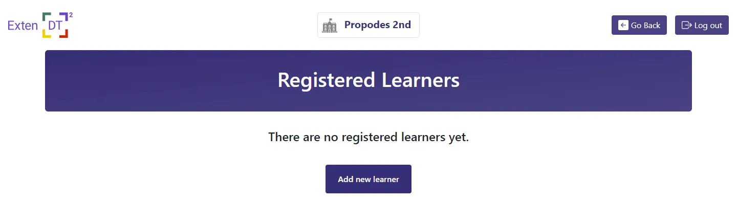Registered Learners initially empty page