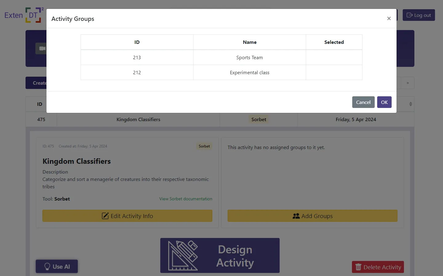 List with groups to be selected
