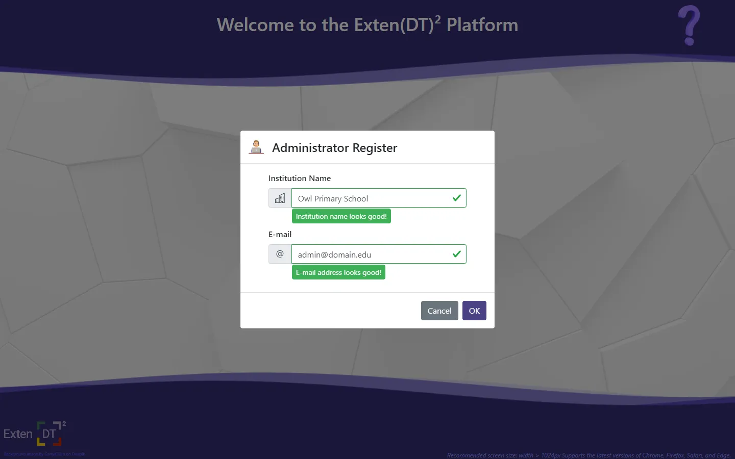 The administrator register form