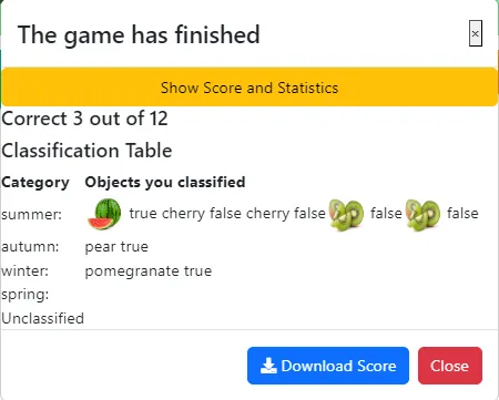 Showing detailed results and game statistics