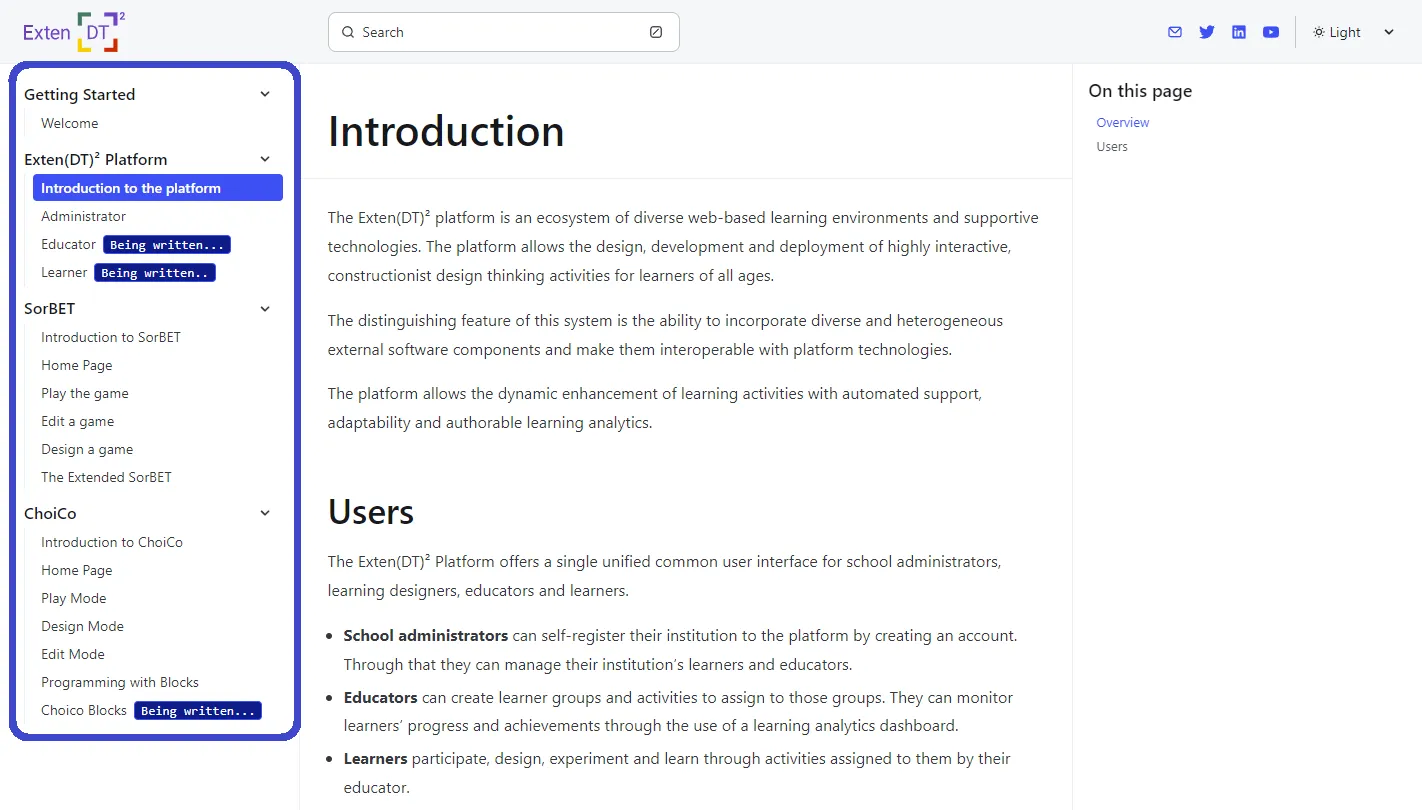Sidebar with grouped content